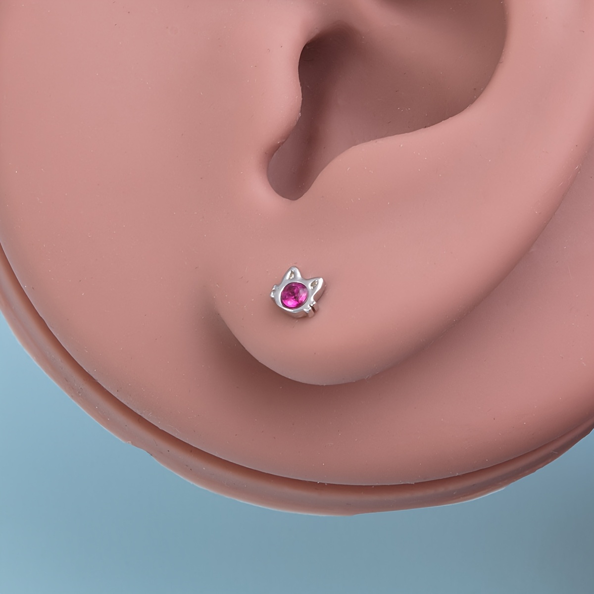 Set of 2 Adorable Cat Nose Zircon Studs for Various Piercings